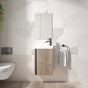 Mueble de baño suspendido NEXO 2 cajones fondo reducido 40 cm lacado mate  con lavabo porcelana AZUL/BLANCO ⋆ VAROBATH | Un baño increíble